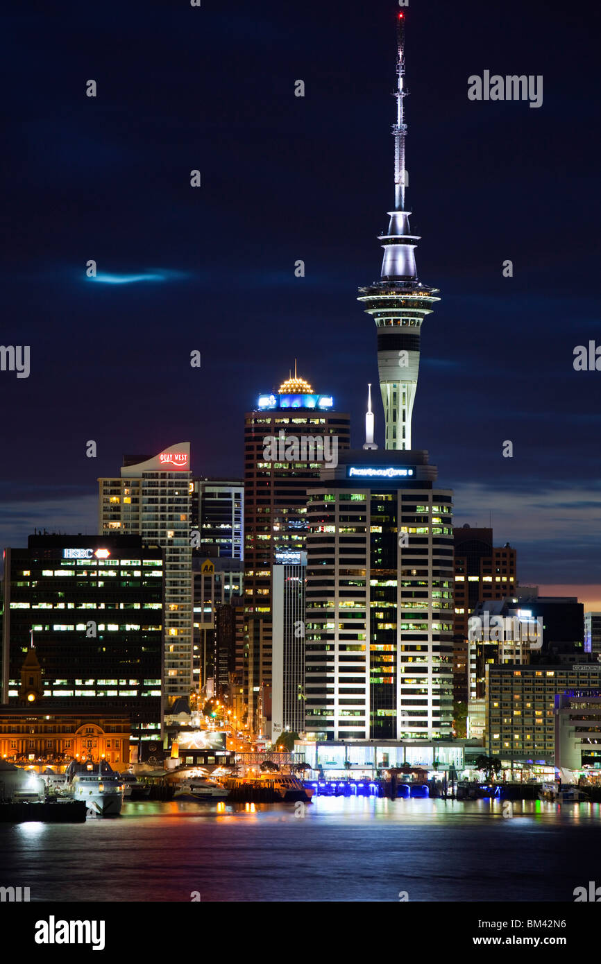 Auckland city skyline at night.  Auckland, North Island, New Zealand Stock Photo