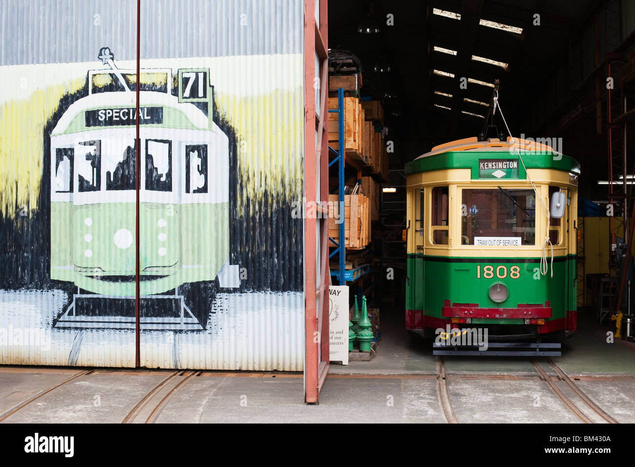 Tram shed at the Museum of Transport and Technology (MOTAT). Auckland, North Island, New Zealand Stock Photo