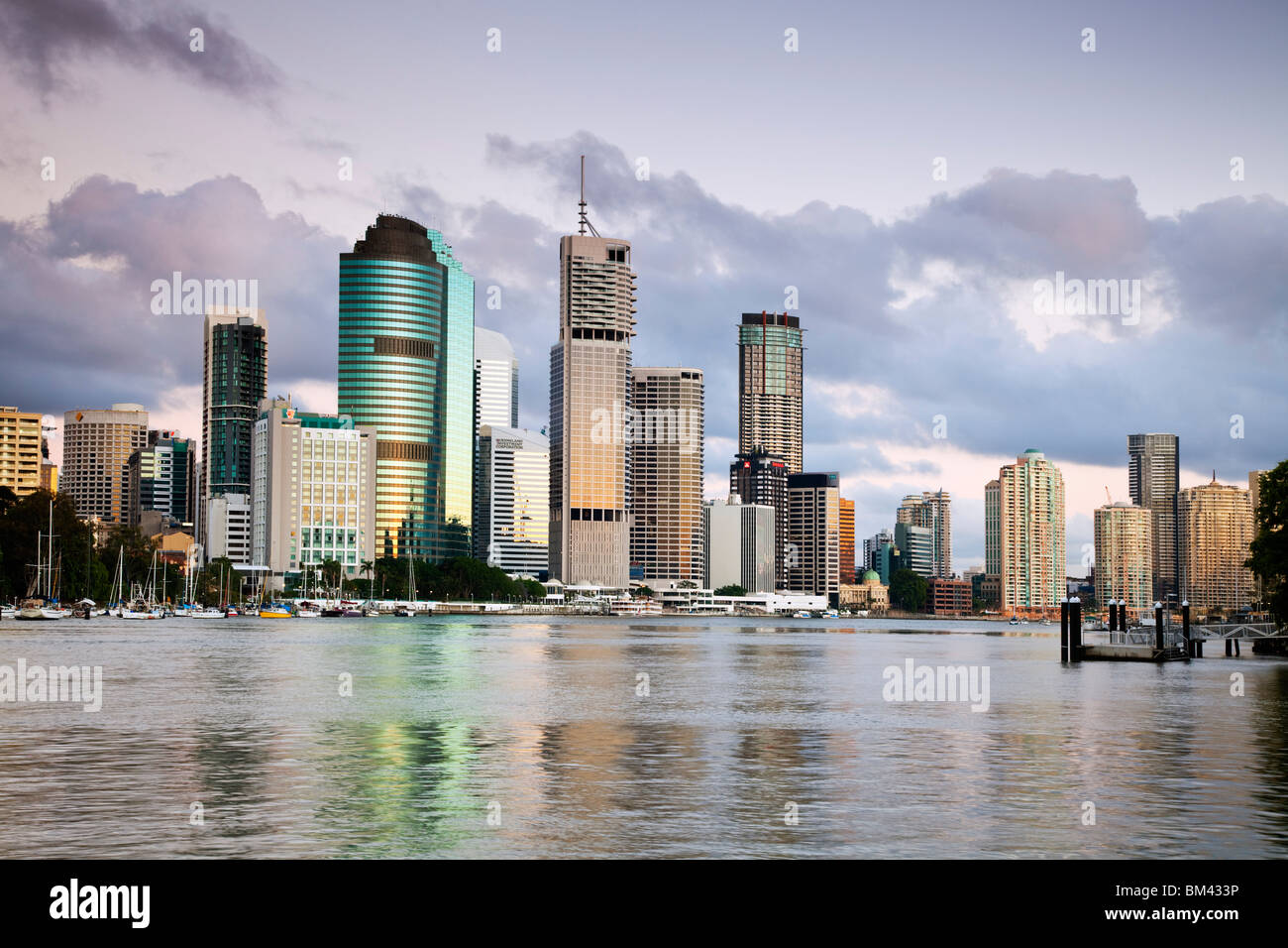 View of the city skyline from Kangaroo Point at dawn. Brisbane, Queensland, Australia Stock Photo