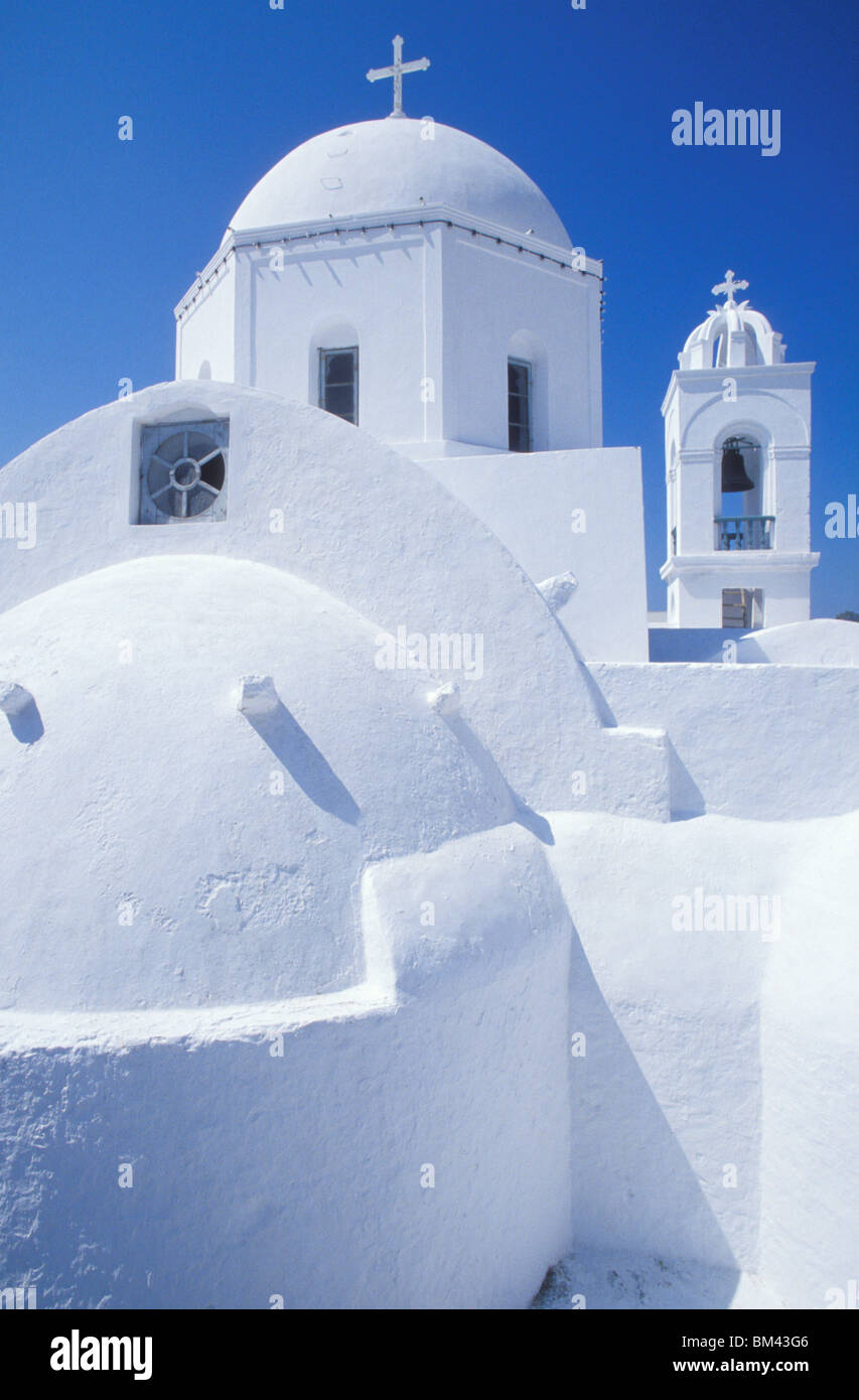CHURCH, MEGALOCHORI, SANTORINI ISLAND, CYCLADES, GREECE Stock Photo