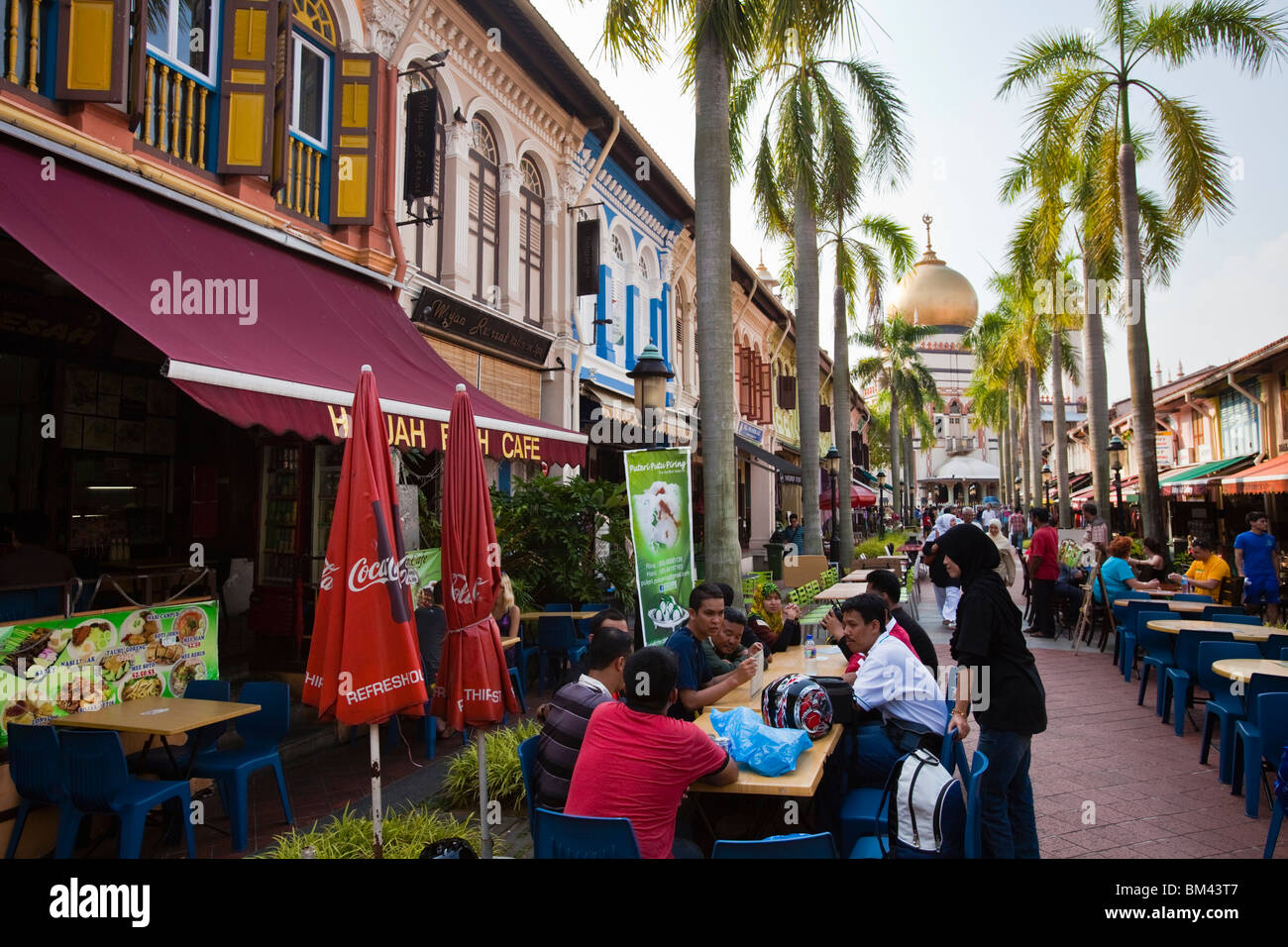 View along Bussorah Mall in the Muslim quarter of Kampong Glam, Singapore Stock Photo