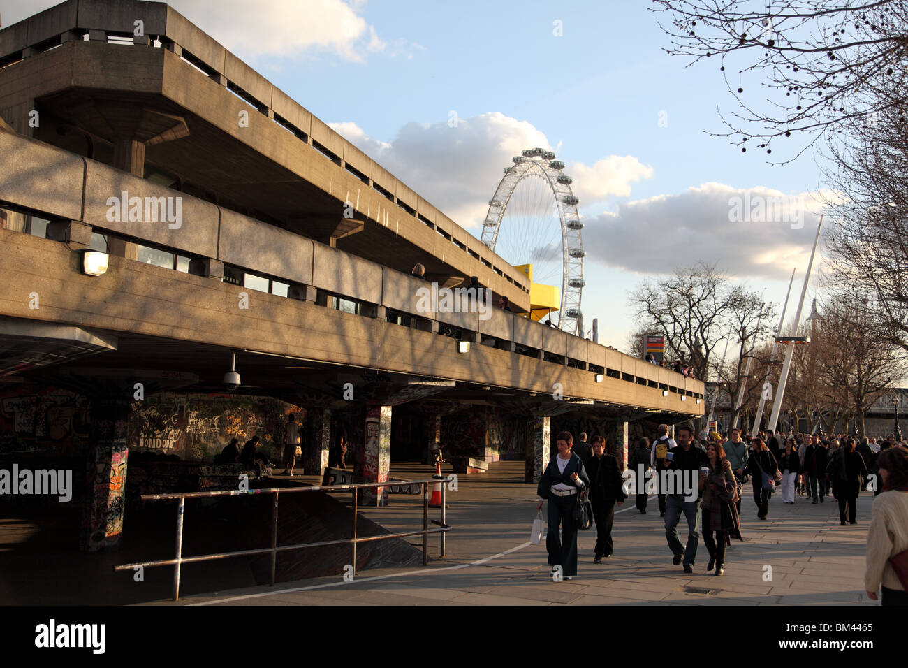 Queen Elizabeth Hall, Purcell Room and the London Eye, Southbank Centre London, UK. Stock Photo