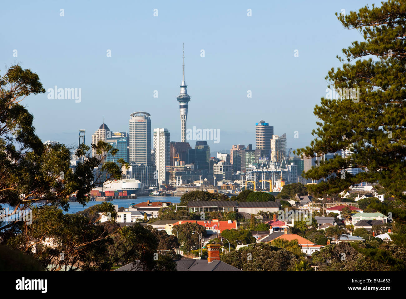 View across Devonport to the Auckland city skyline. Devonport, Auckland, North Island, New Zealand Stock Photo