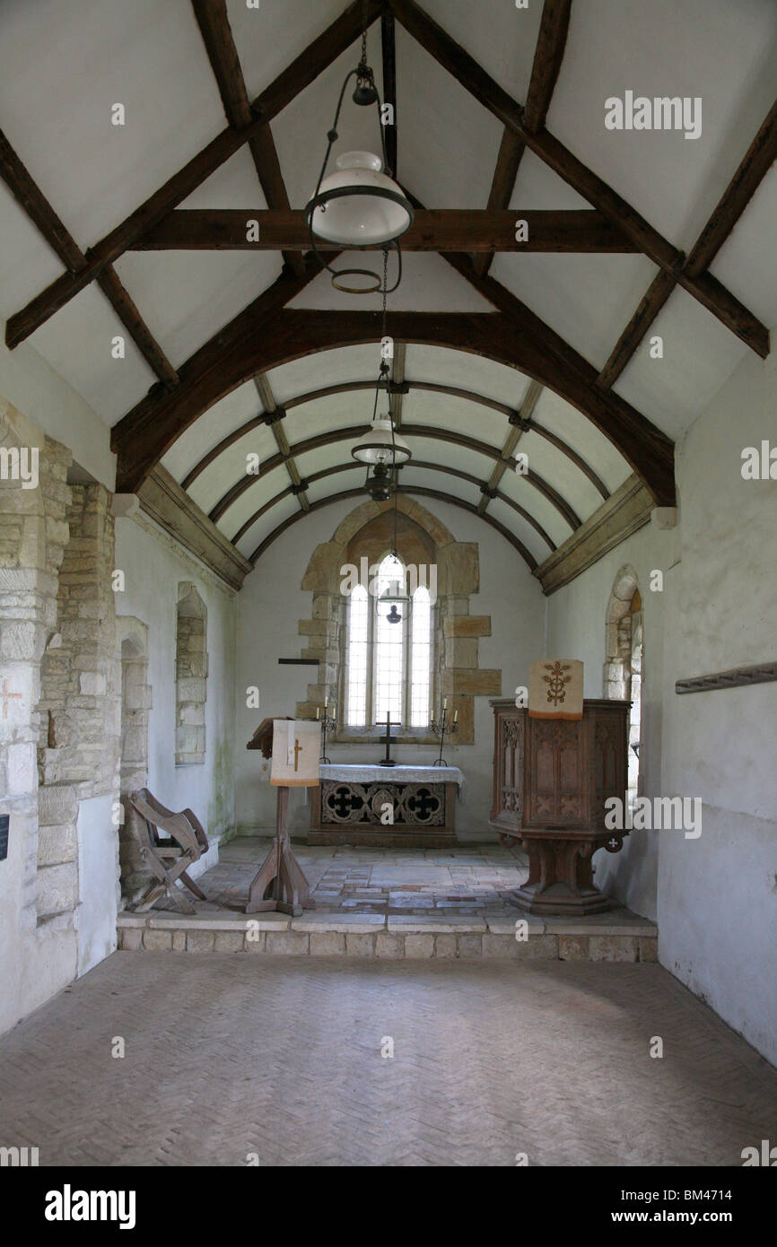 Pulpit in the disused church in the attractive thatched village of Whitcombe near Dorchester Stock Photo