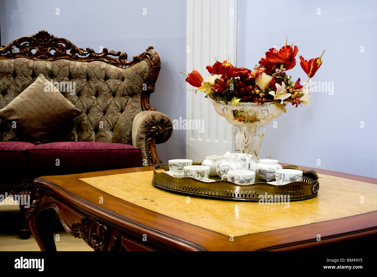 Luxury modern living room with tea set Stock Photo - Alamy