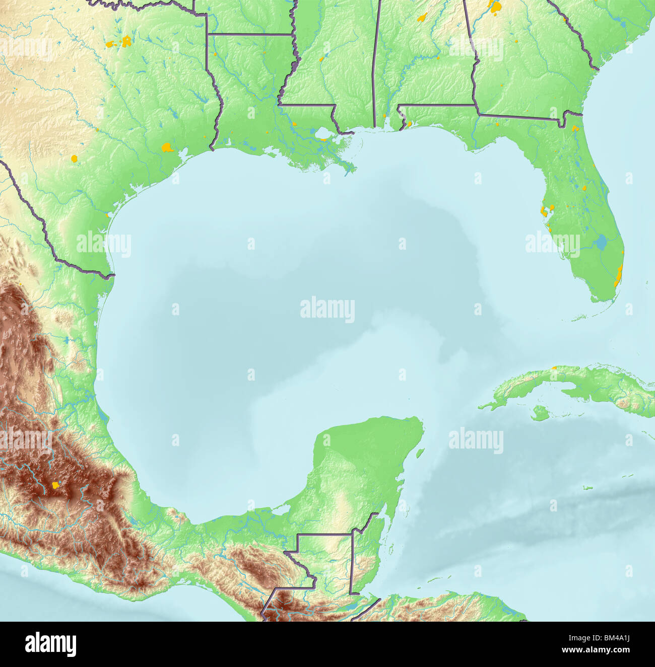 Gulf of Mexico, shaded relief map. Stock Photo