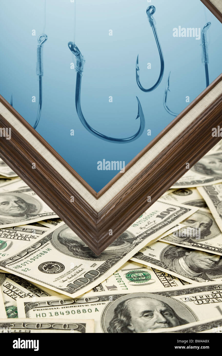 Picture Frame and Dollars, concept of making money Stock Photo