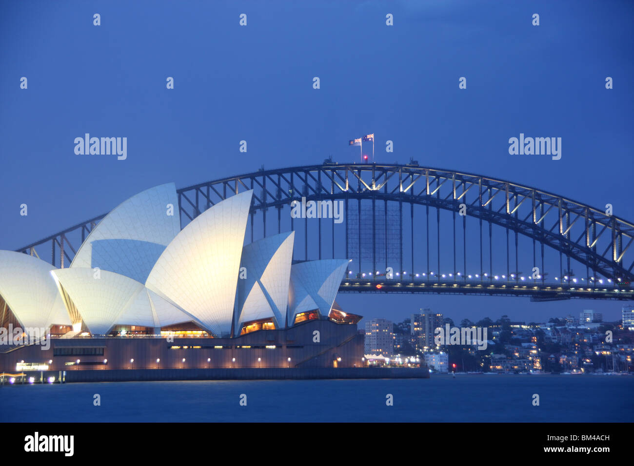 Sydney Opera House and Harbour Bridge at night from Mrs Macquarie's Point Sydney NSW Australia Stock Photo