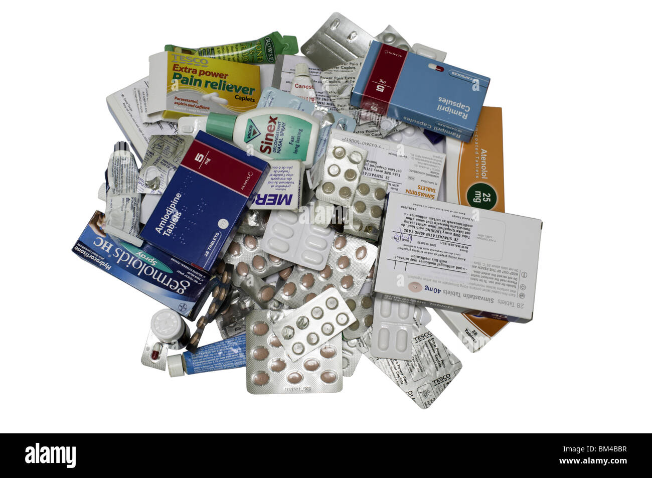 A heap of drug capsules tablets and bottle Stock Photo Alamy