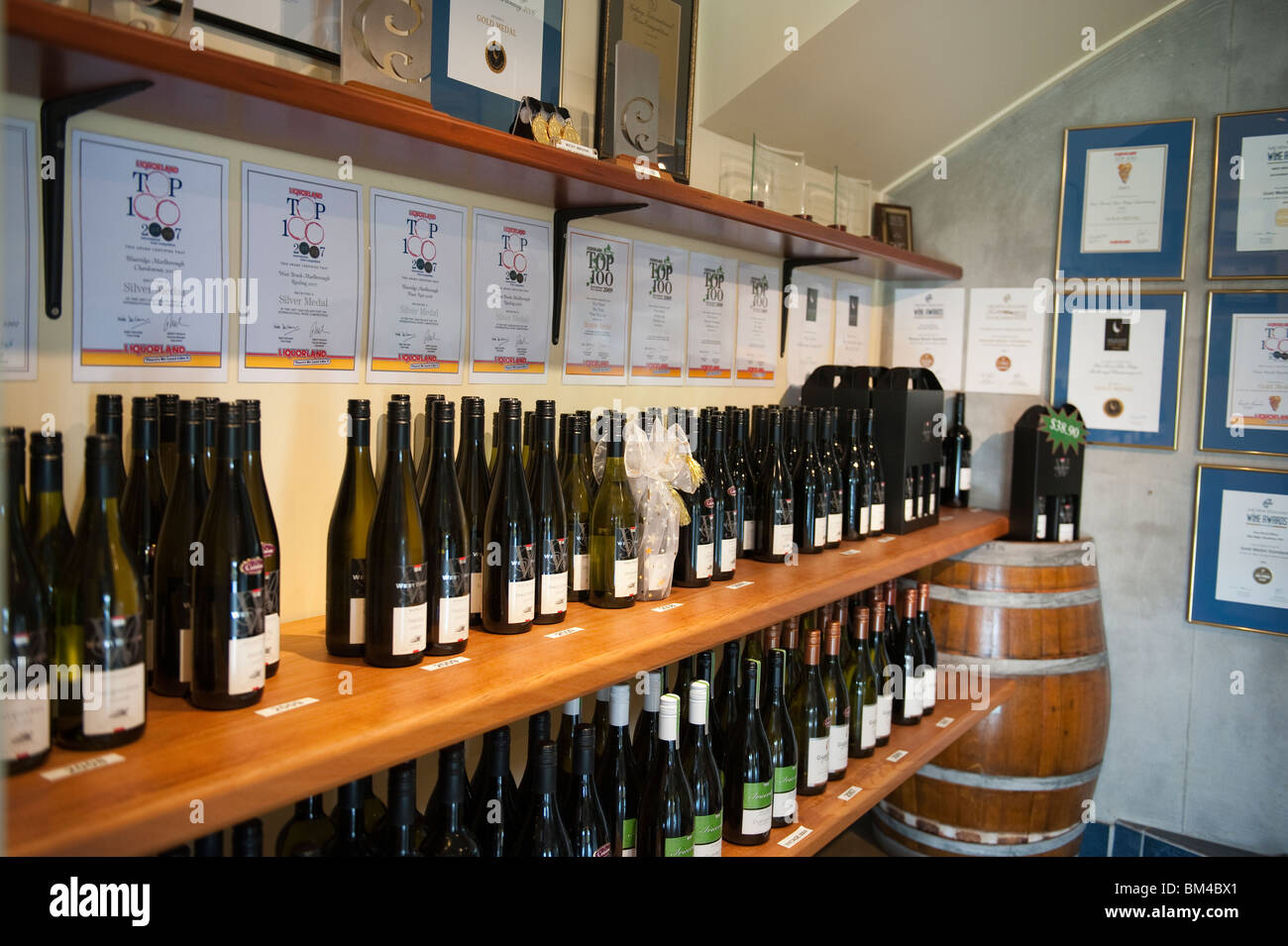 Selection of wines at the Cellar door at West Brook Winery, Kumeu Region, West Auckland, New Zealand Stock Photo