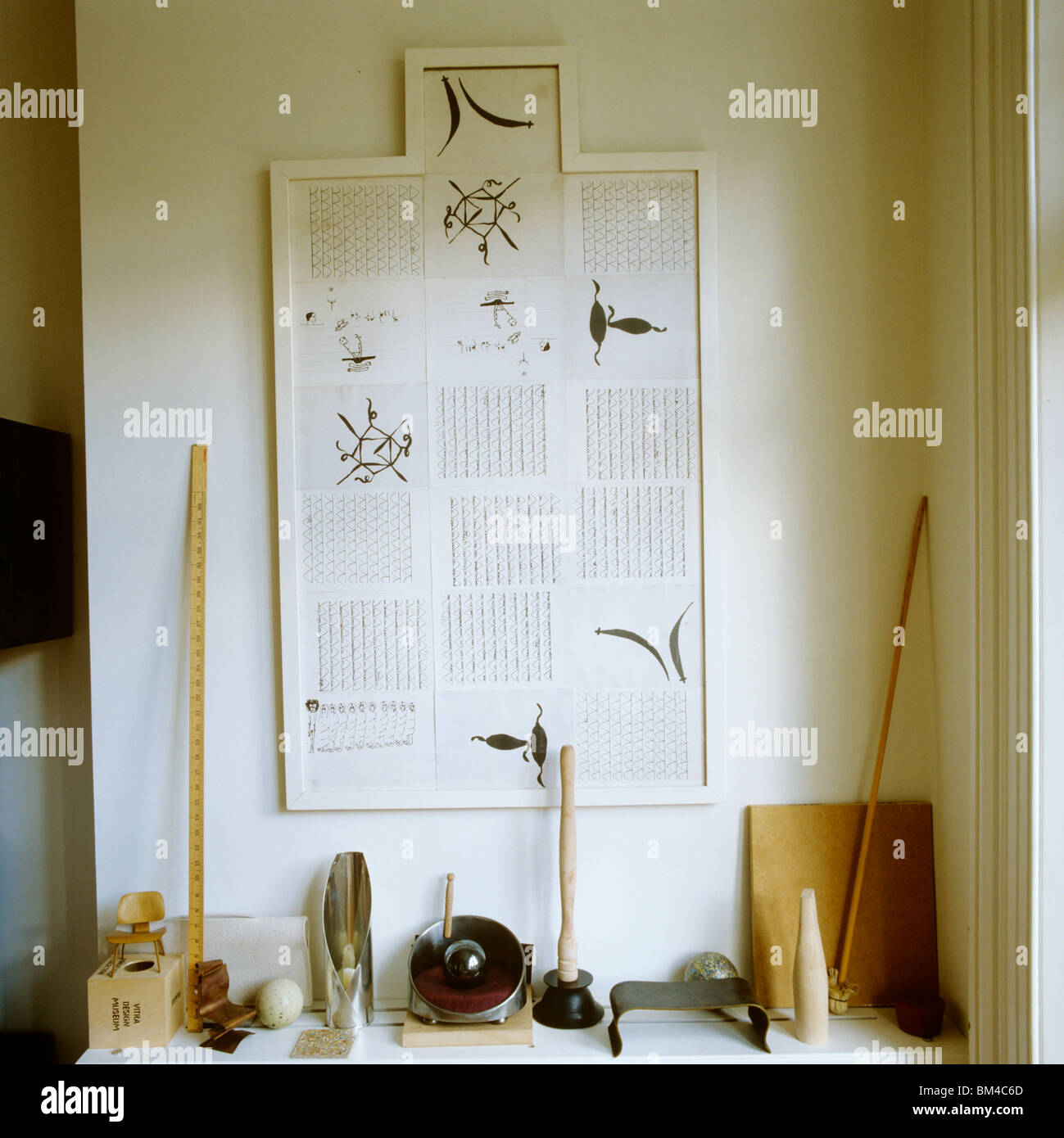 Household items and models in display at home of designer Rolf Sachs Stock Photo