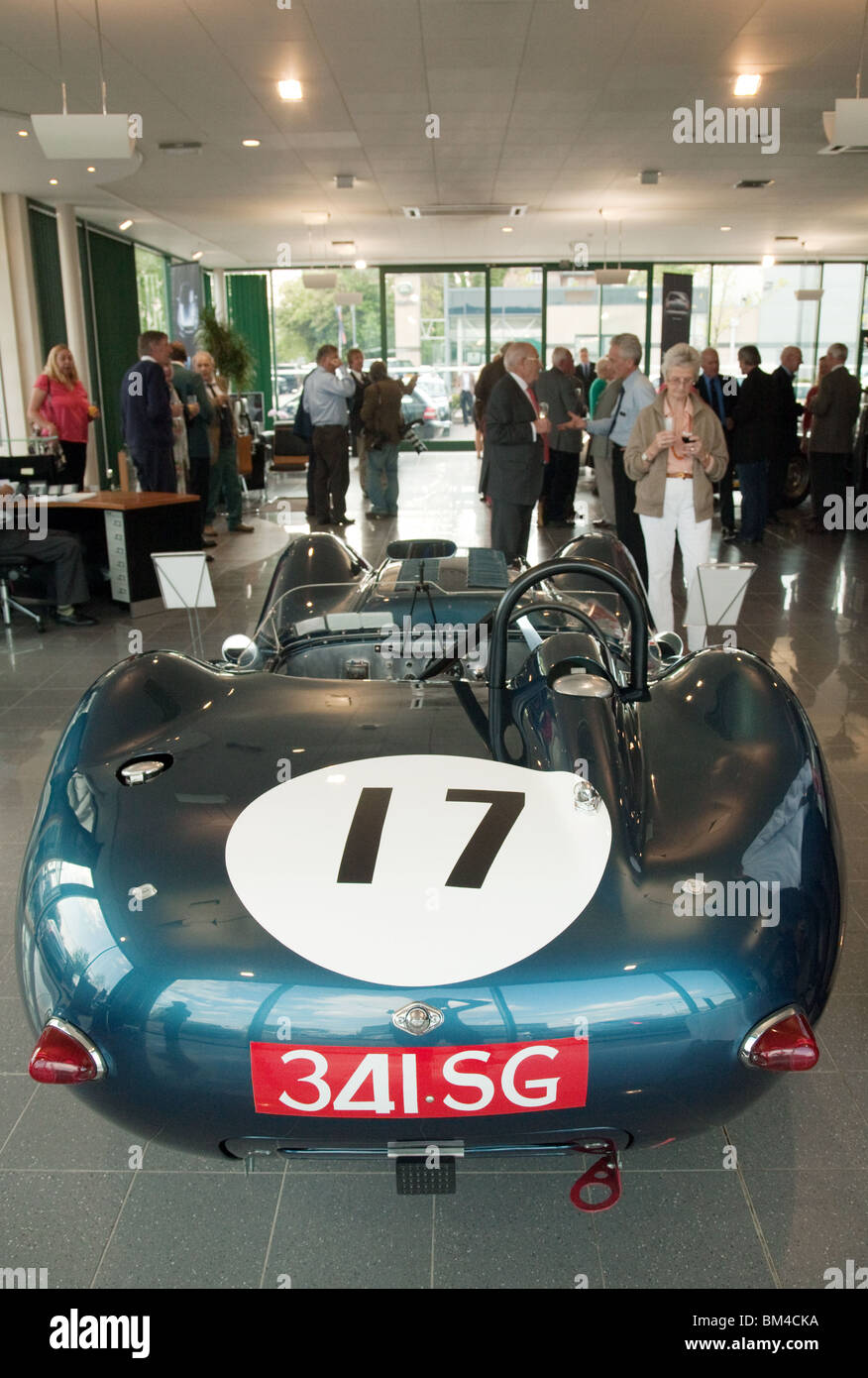 Famous vintage Lister Jaguar sports car exhibited in the Jaguar