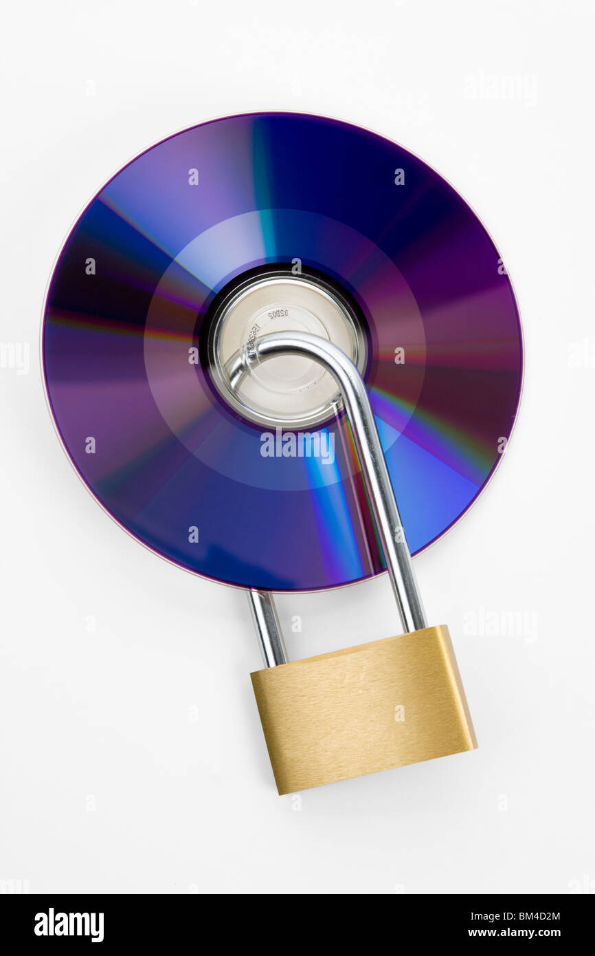Lock and Computer CD, Data Security Stock Photo