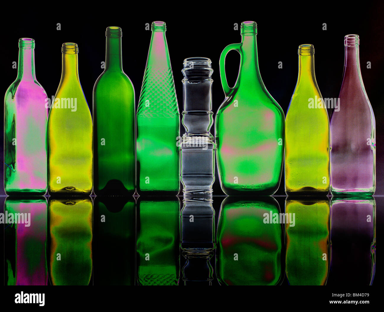 Recycling, shelf of glass to be recycled Stock Photo Alamy