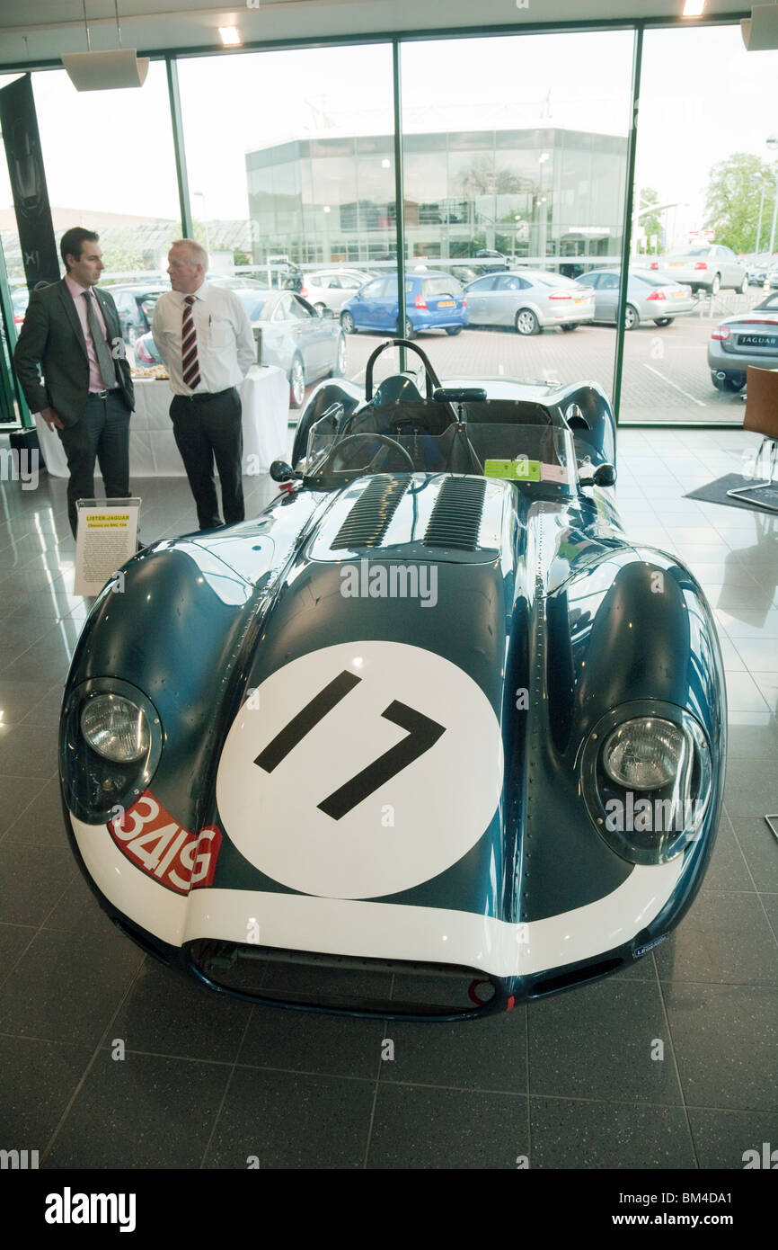 Famous vintage Lister Jaguar sports car exhibited in the Jaguar