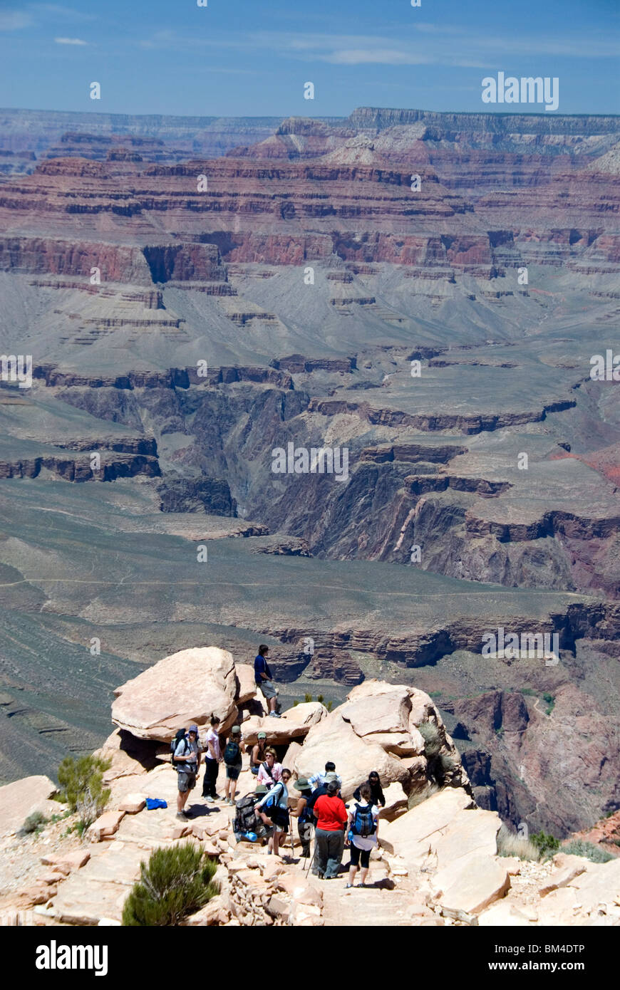 Hikers at Ooh-Aah Point on the South Kaibab Trail south rim Grand Canyon National Park Arizona USA Stock Photo