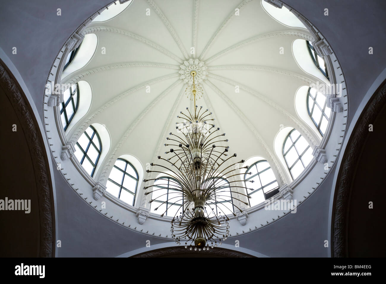 Large white circular window of a museum Stock Photo