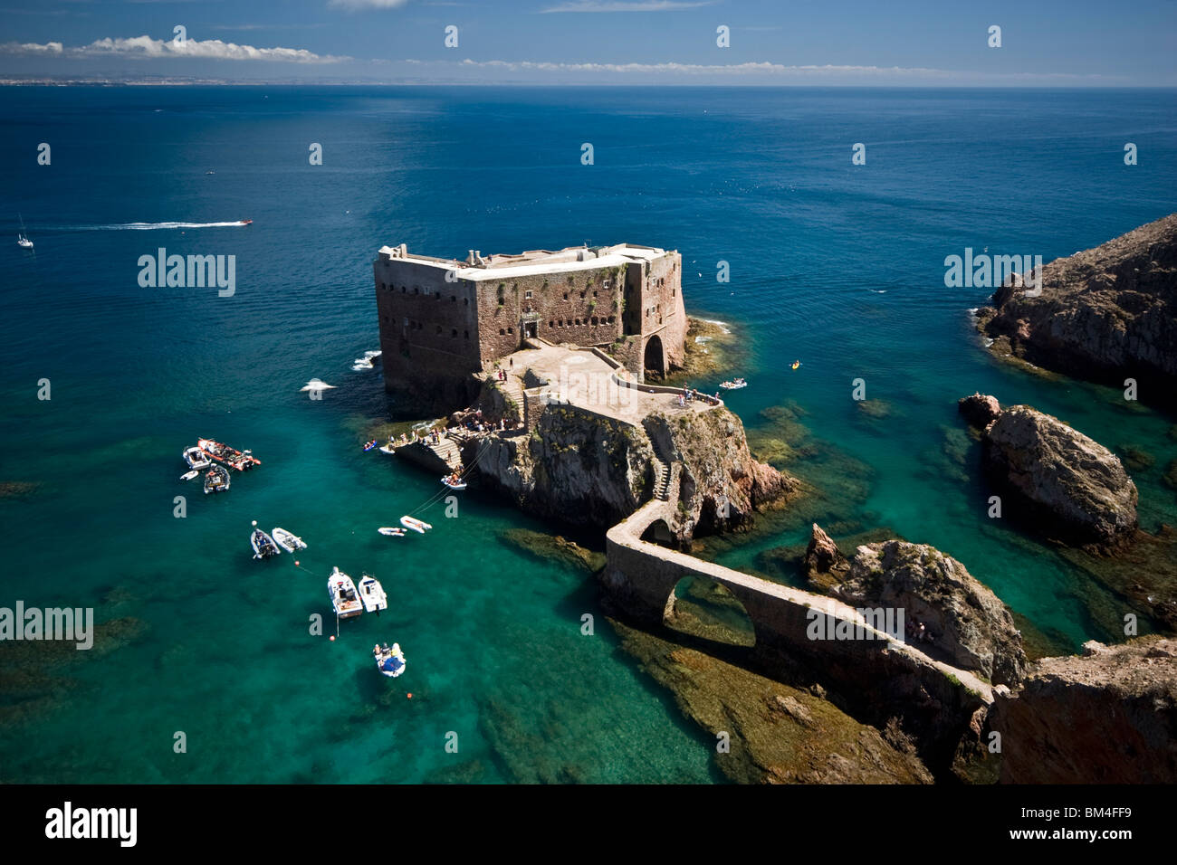 The São João Baptista Fort in the Berlengas nature reserve (Portugal). Le Fort de São João Baptista (Berlengas Grande-Portugal). Stock Photo