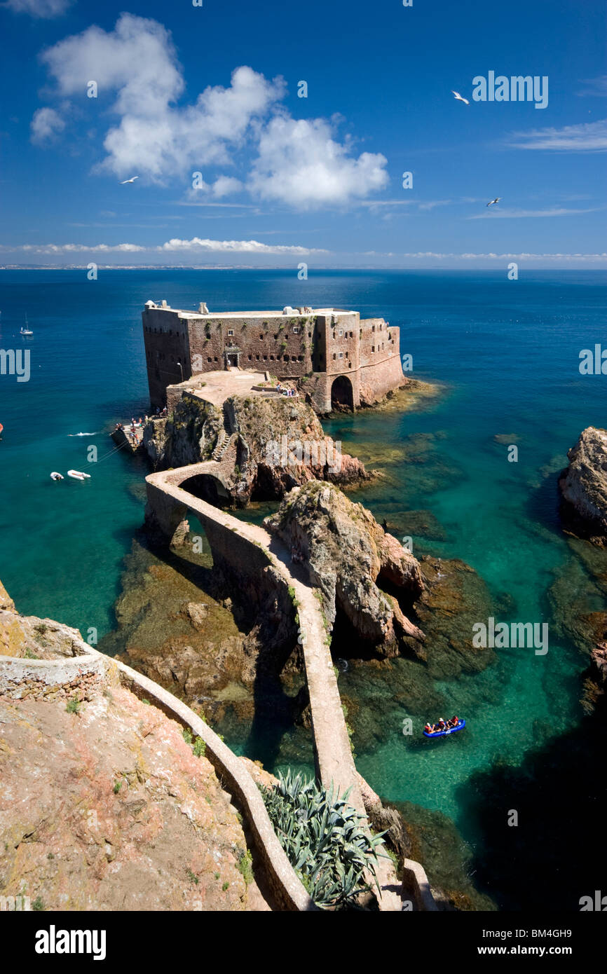 The São João Baptista Fort in the Berlengas nature reserve (Portugal). Le Fort de São João Baptista (Berlengas Grande-Portugal). Stock Photo