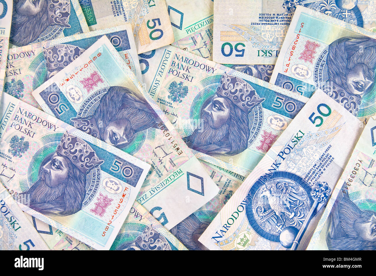 Money background. Banknotes from Poland. Financial texture abstract. Stock Photo