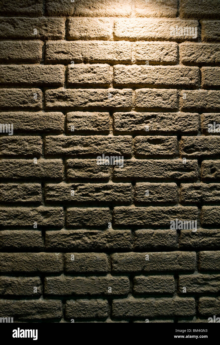 Isolated Lamp Lighting Spot On old brick wall Stock Photo