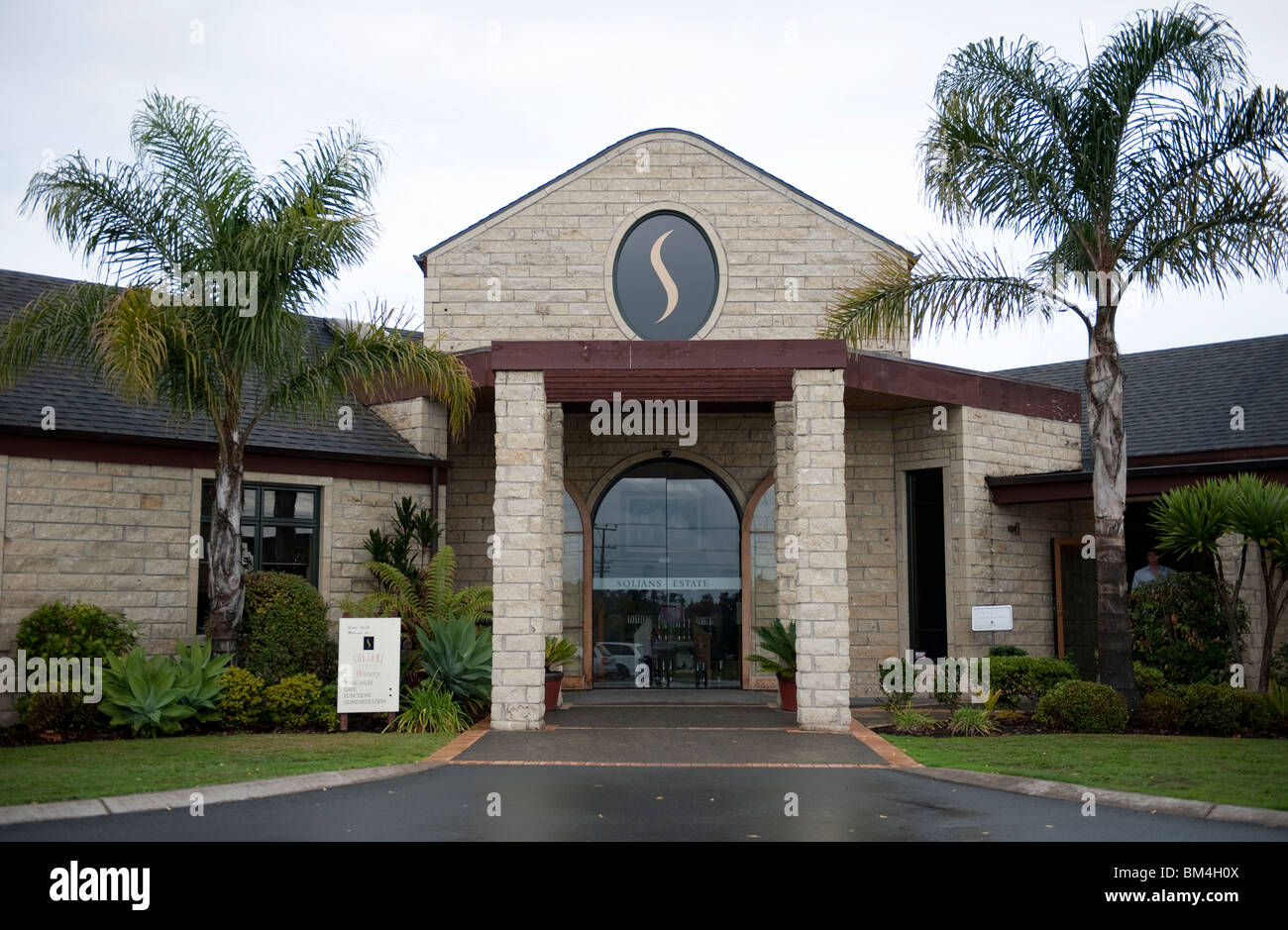 Soljans Estate Winery, SH16, in the Kumeu wine region in West Auckland, New Zealand Stock Photo