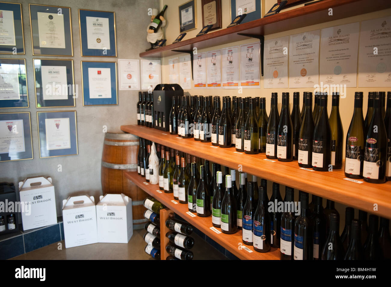 Selection of wines at the Cellar door at West Brook Winery, Kumeu Region, West Auckland, New Zealand Stock Photo