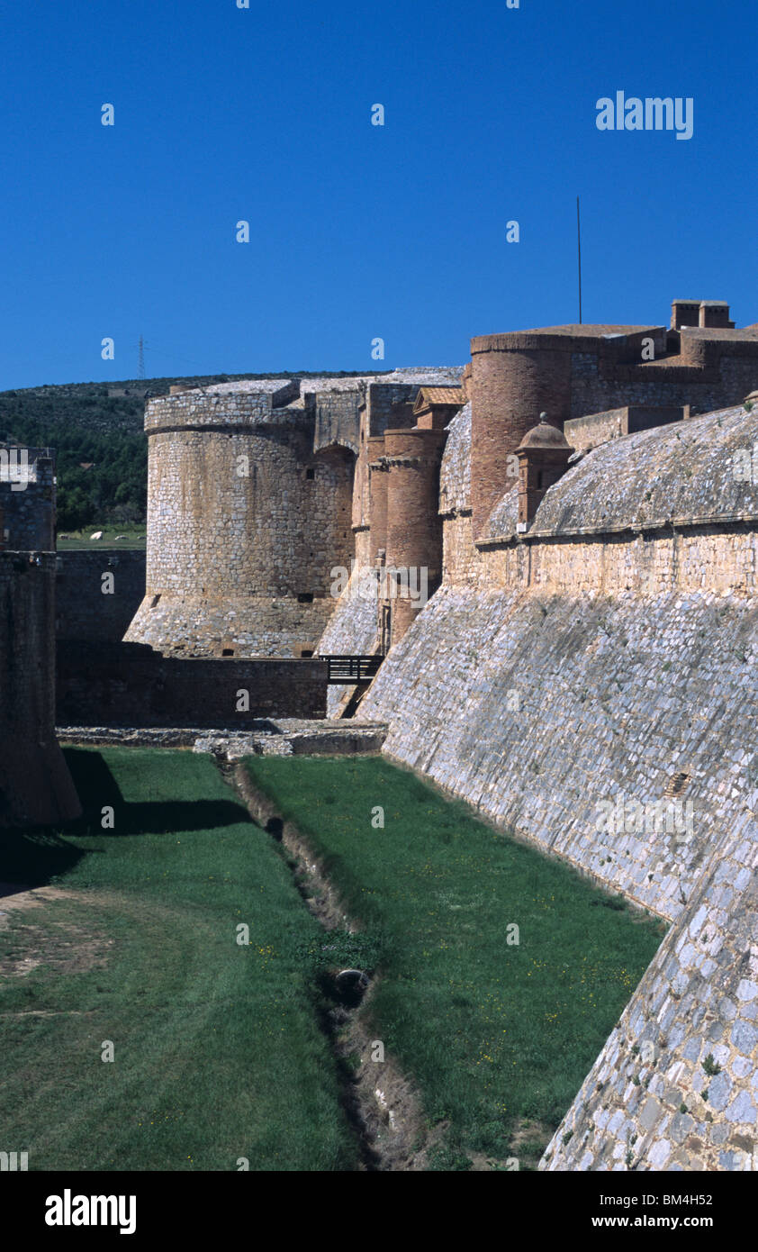 Moat, Southern Ramparts, Walls & Entrance, Spanish Fort or Fortress of Salses (c15th), near Perpignan, South West France Stock Photo