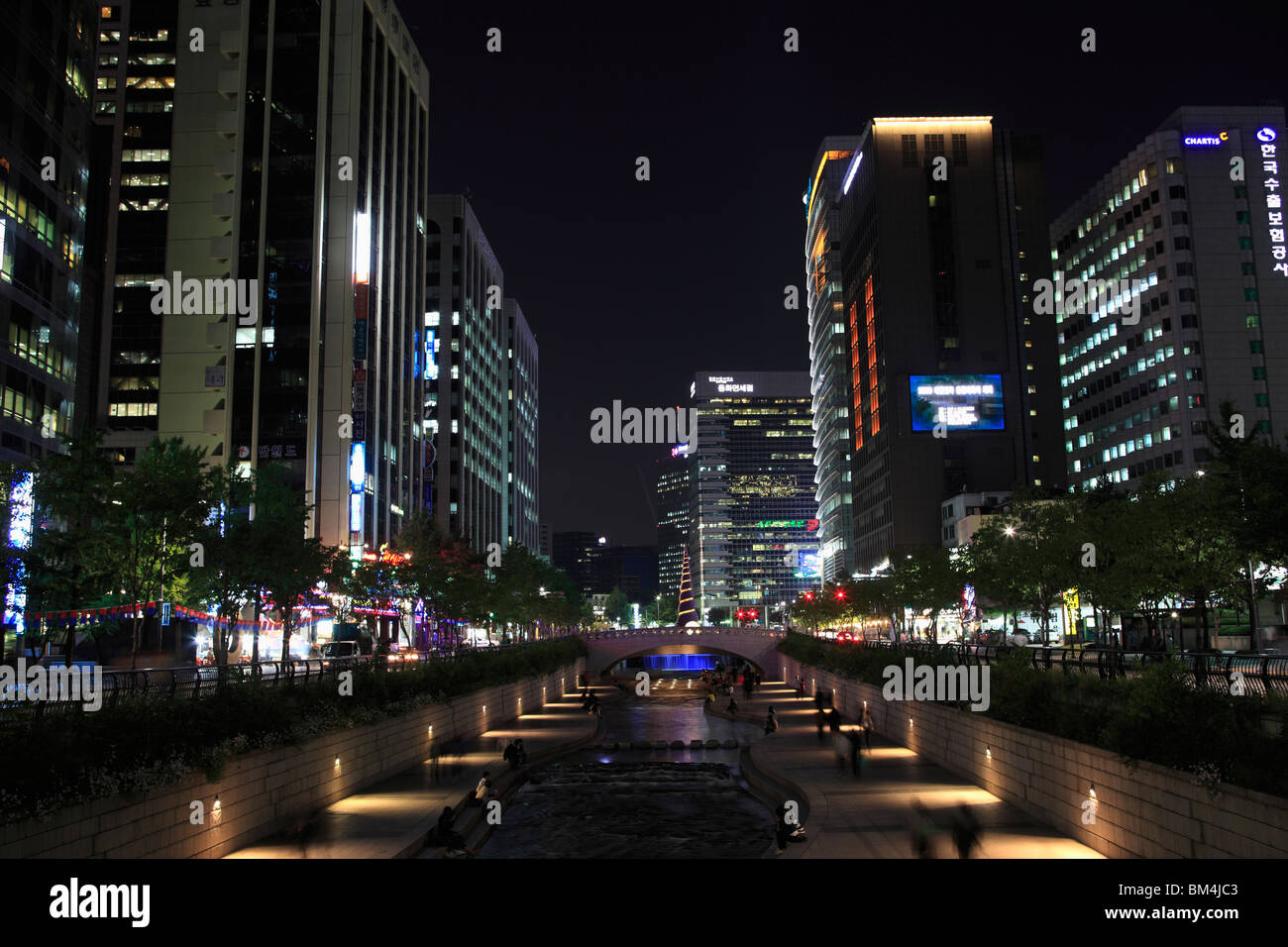 Cheonggyecheon Stream, Night View, Seoul, South Korea, Asia Stock Photo