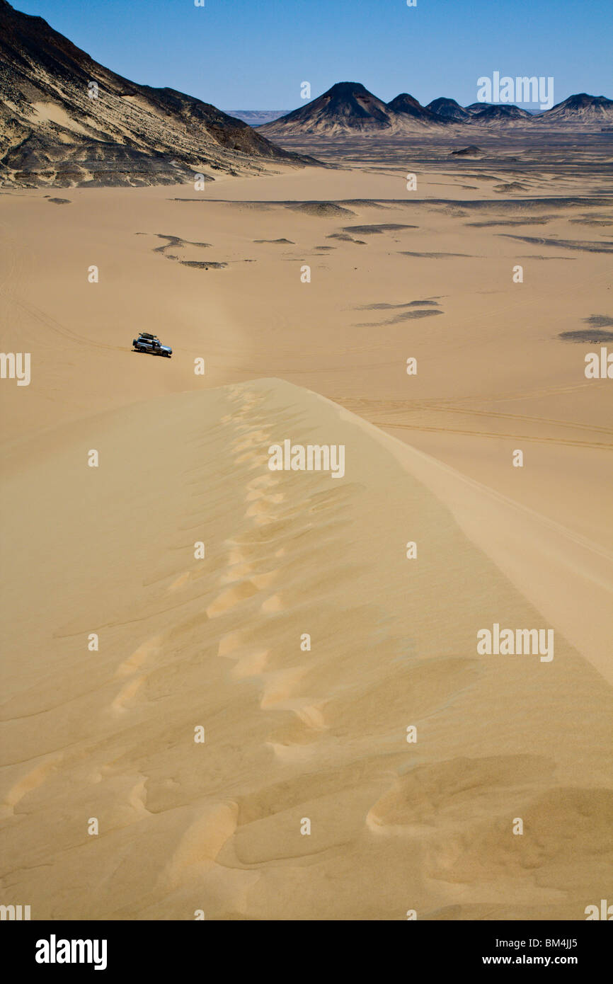 50-Meter Dune in Black Desert, Libyan Desert, Egypt Stock Photo