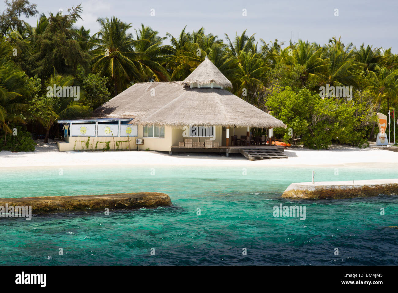 Diving Center on Maldive Island Ellaidhoo, North Ari Atoll, Maldives Stock Photo