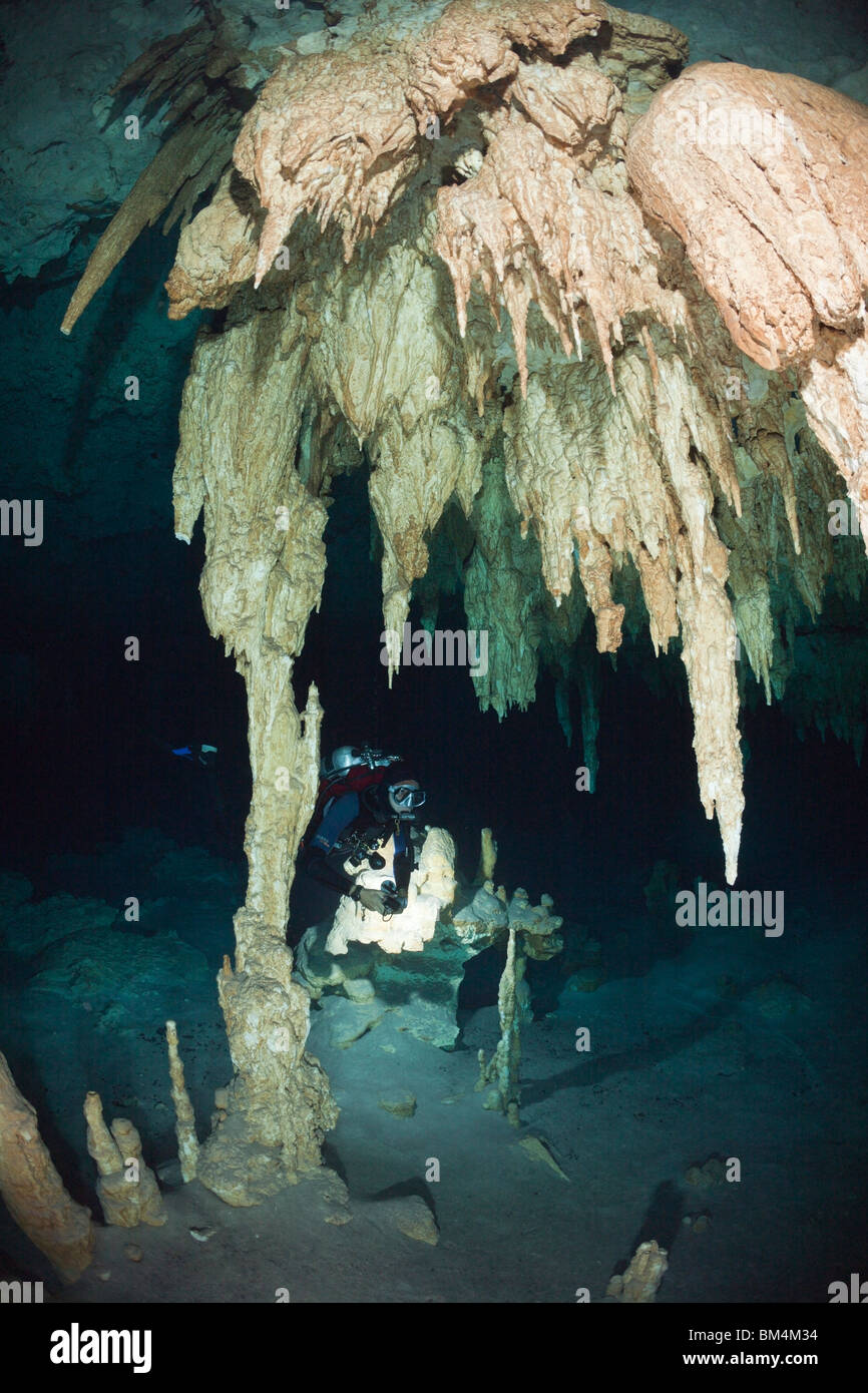 Scuba diver in Bat Cave Cenote, Playa del Carmen, Yucatan Peninsula