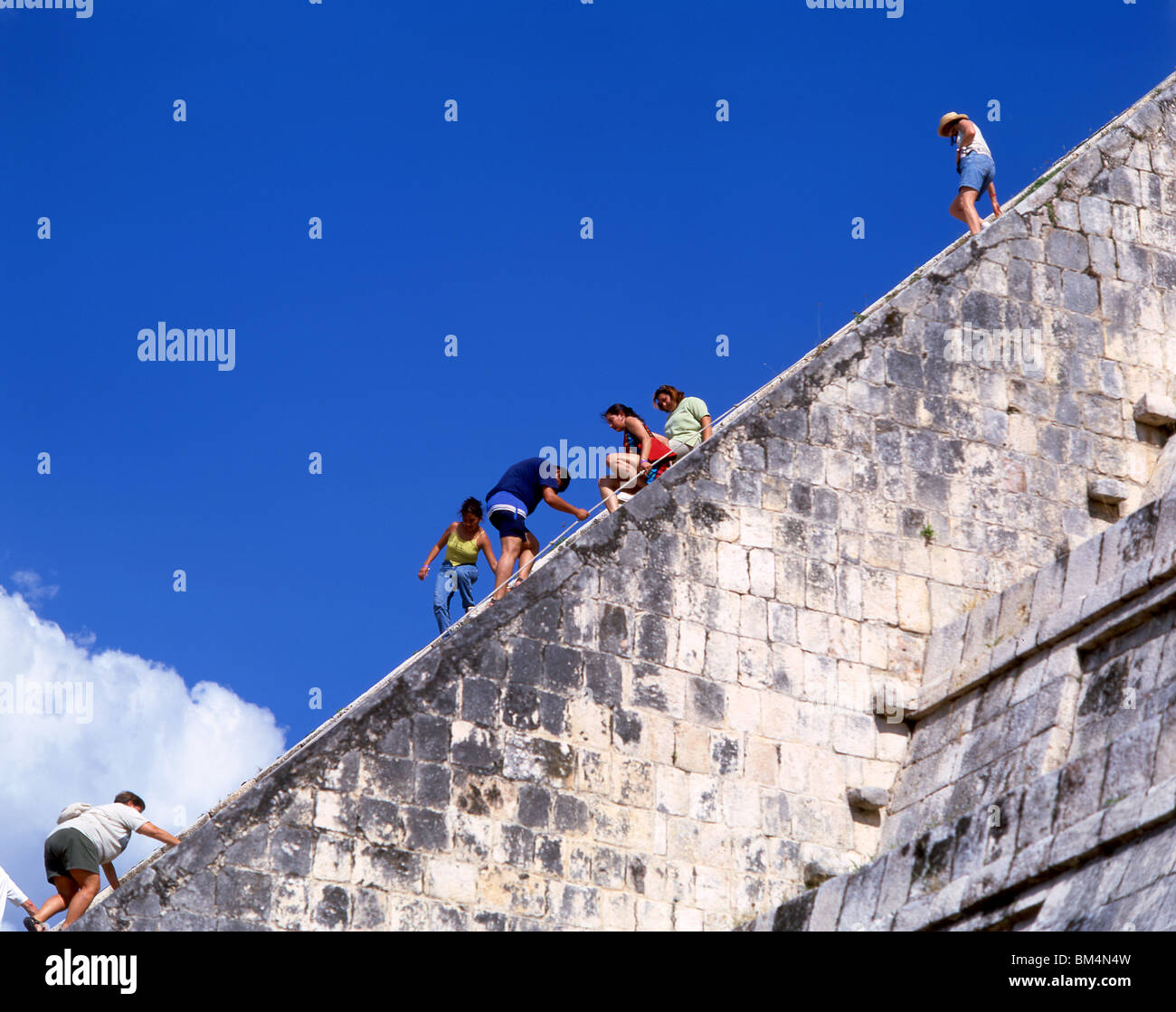 Steep steps on Temple of Kukulkan, Chichen Itza, Yucatan Peninsula, Yucatan State, Mexico Stock Photo