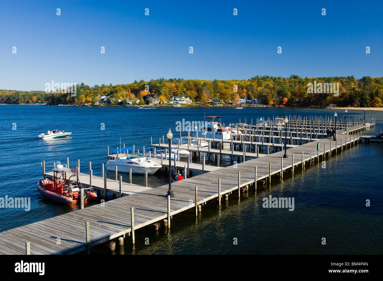 The docks at Weirs Beach on Lake Winnipesauke in Laconia, New Hampshire. Stock Photo