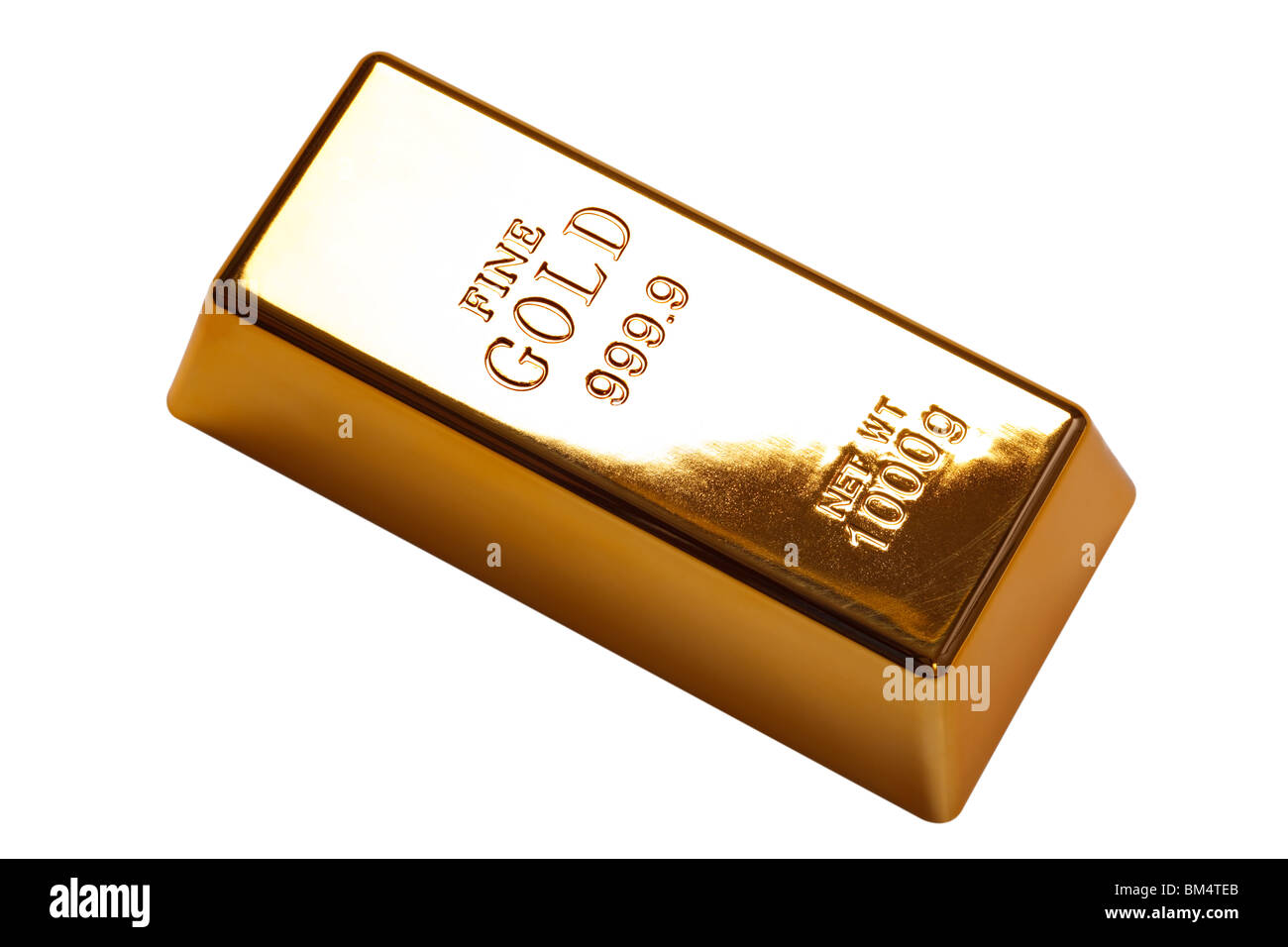 Photo of a 1kg gold bar isolated on a white background with clipping path Stock Photo
