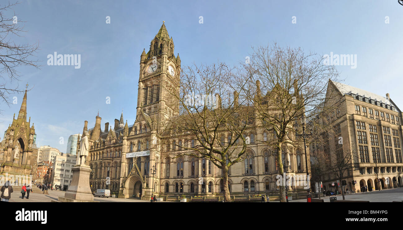 Panoramic shot Manchester Town Hall,Albert Square,Manchester,England Stock Photo