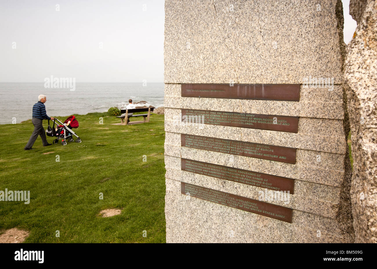 UK, England, Devon, Woolacombe, US forces wartime memorial on headland above the beach Stock Photo