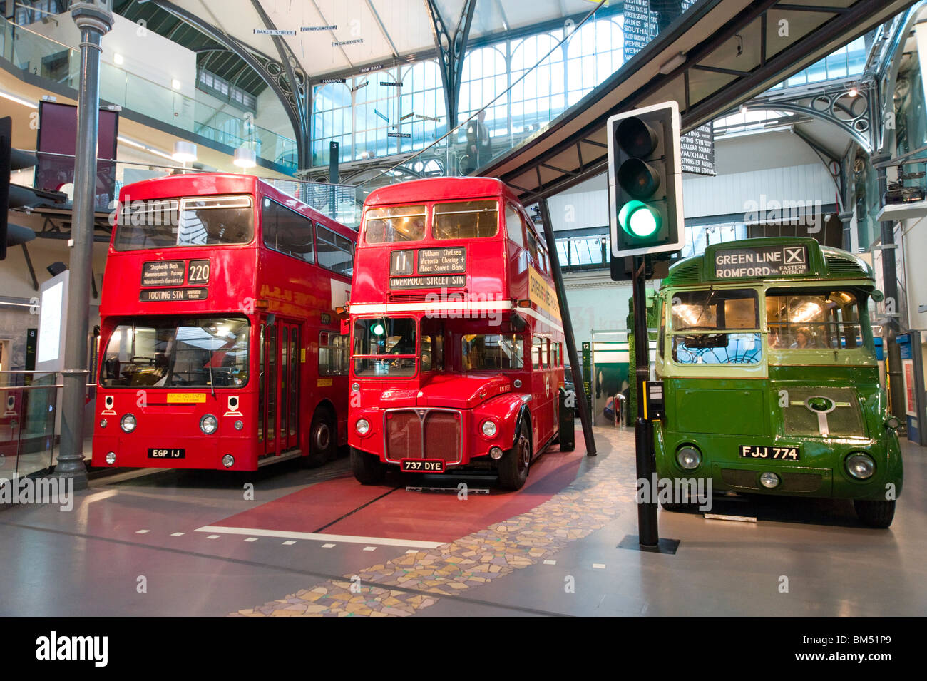 Old buses in The London Transport Museum, England, UK Stock Photo