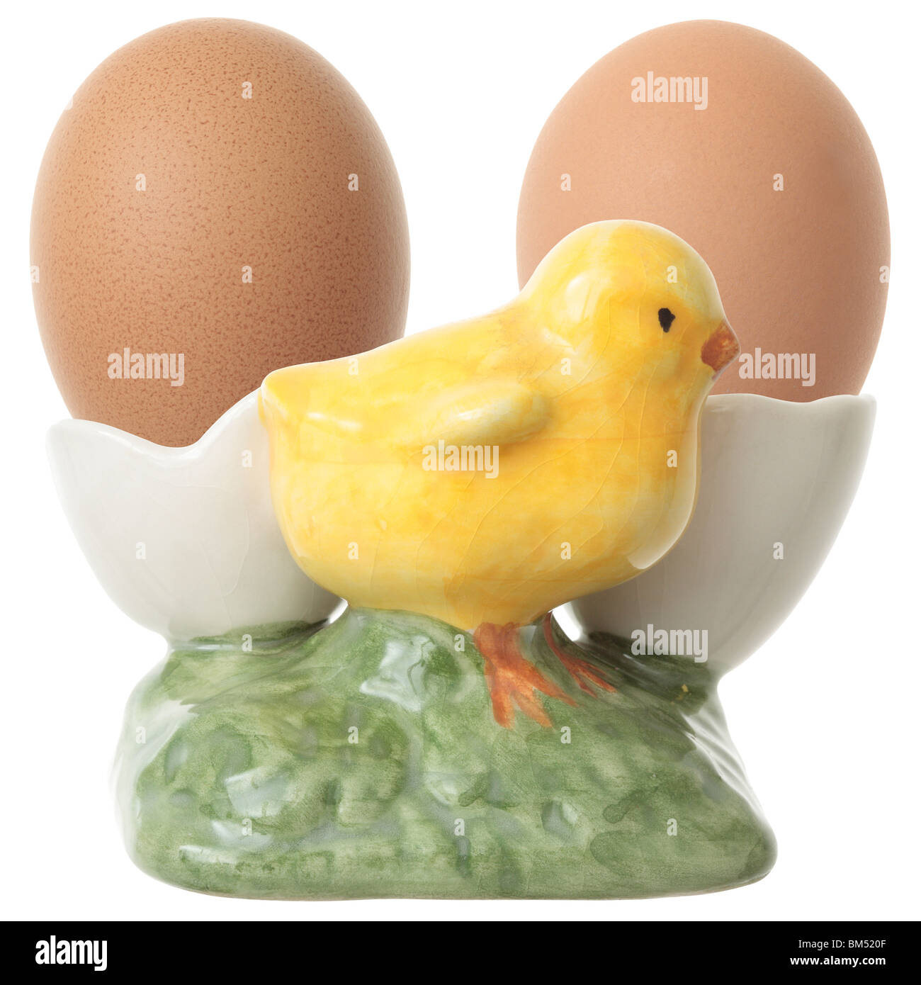 Double Egg Cup with two Boiled Eggs. Stock Photo