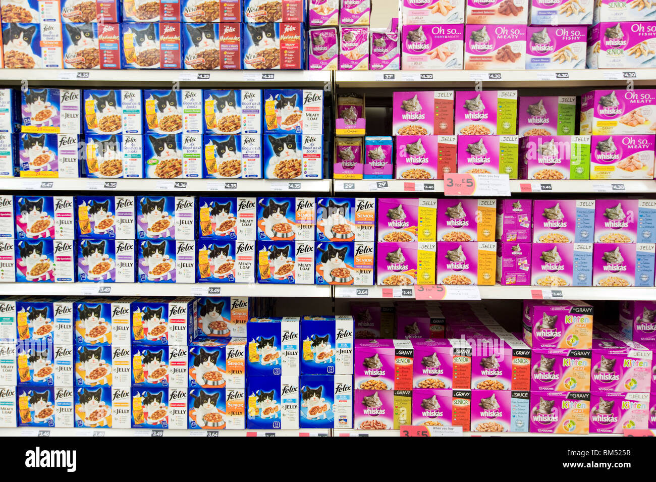 Cat food in supermarket, England, UK Stock Photo