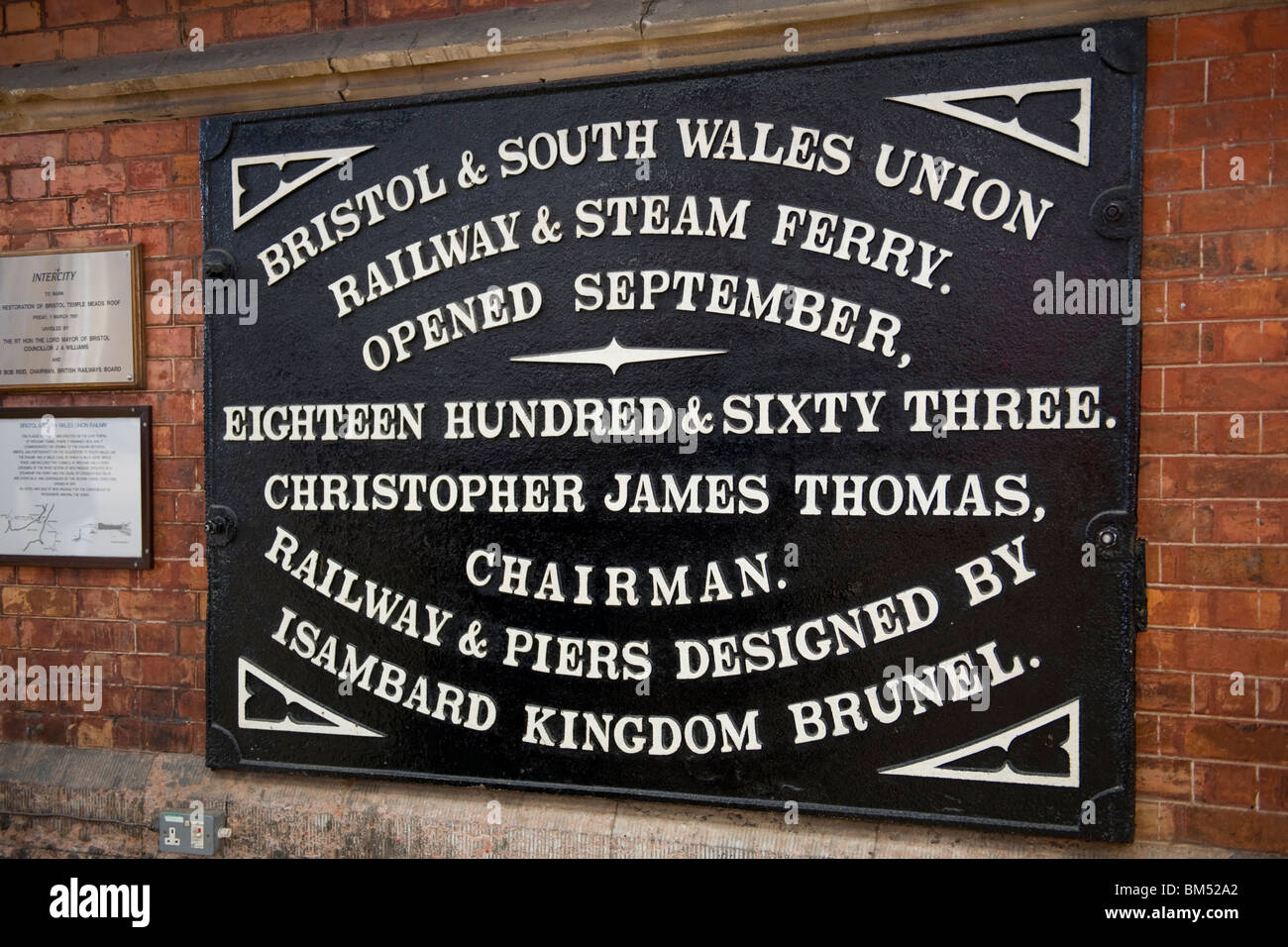 Plaque at Bristol Temple Meads Railway Station commemorating the opening of the ferry service to South Wales Stock Photo