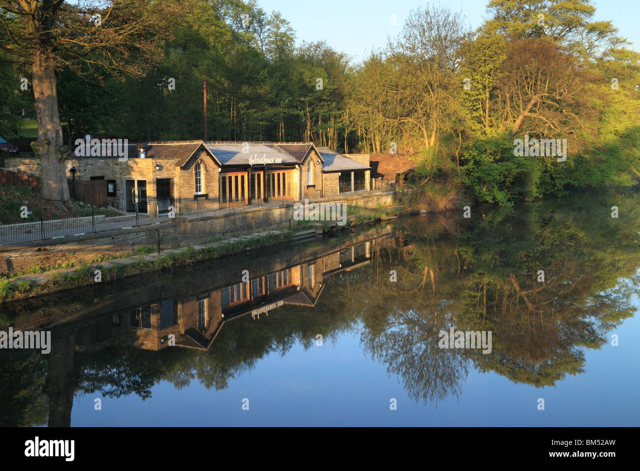 The Boathouse Inn on the River Aire, Saltaire, was the private boathouse of Sir Titus Salt Stock Photo
