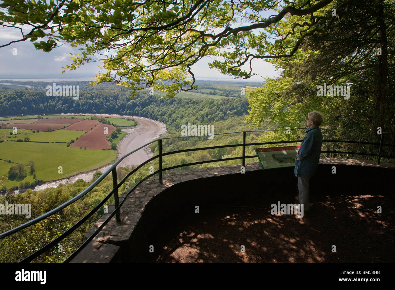 VIEW OF RIVER WYE FROM EAGLE'S NEST WYE VALLEY VIEW POINT with VISITOR Stock Photo