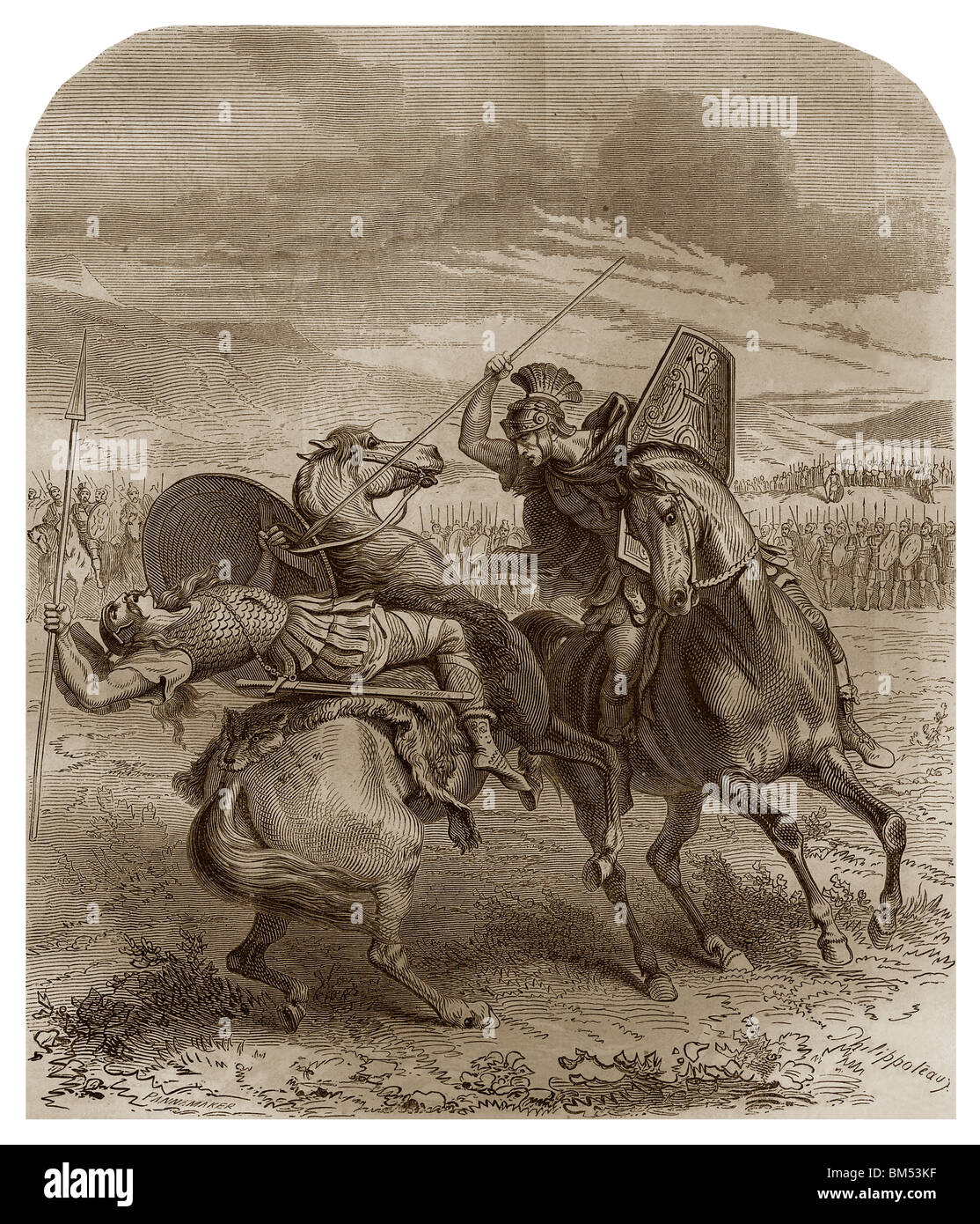 In 222 BC, battle of Clastidium during which Marcus Claudius Marcellus killed Viridomarus in a single combat. Stock Photo