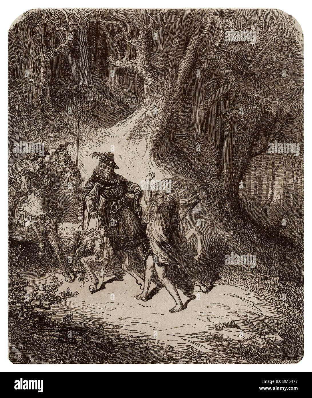 In August 1392, in the forest of Mans, a man grabbed at the bridle of King Charles VI of France's horse. Stock Photo