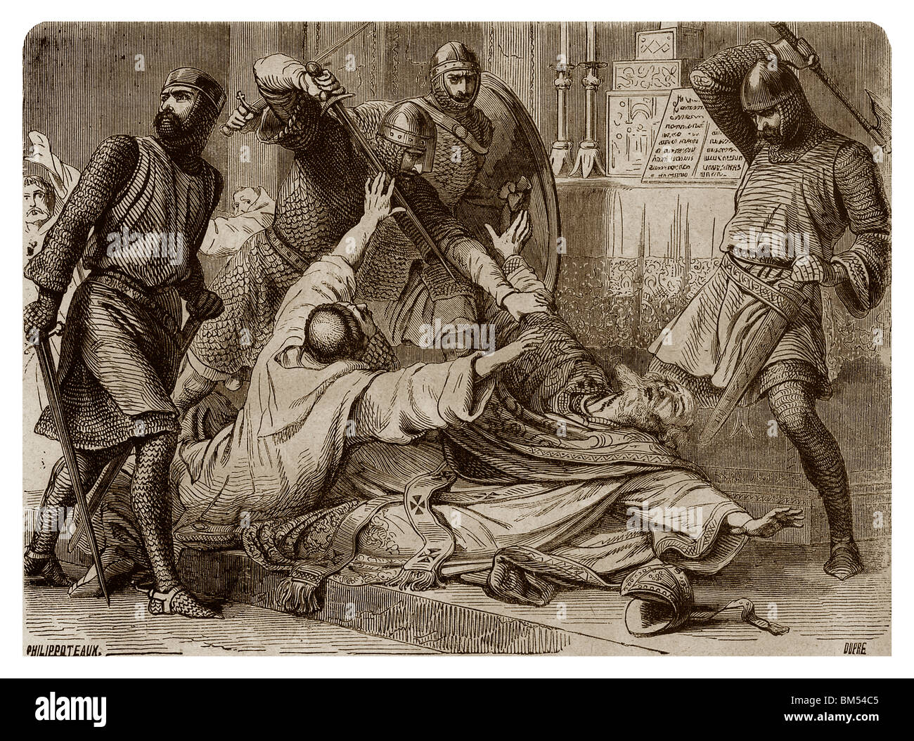 In 1170, Archbishop Thomas Becket of Canterbury was assassinated by four Anglo-Norman knights of King Henry II of England. Stock Photo