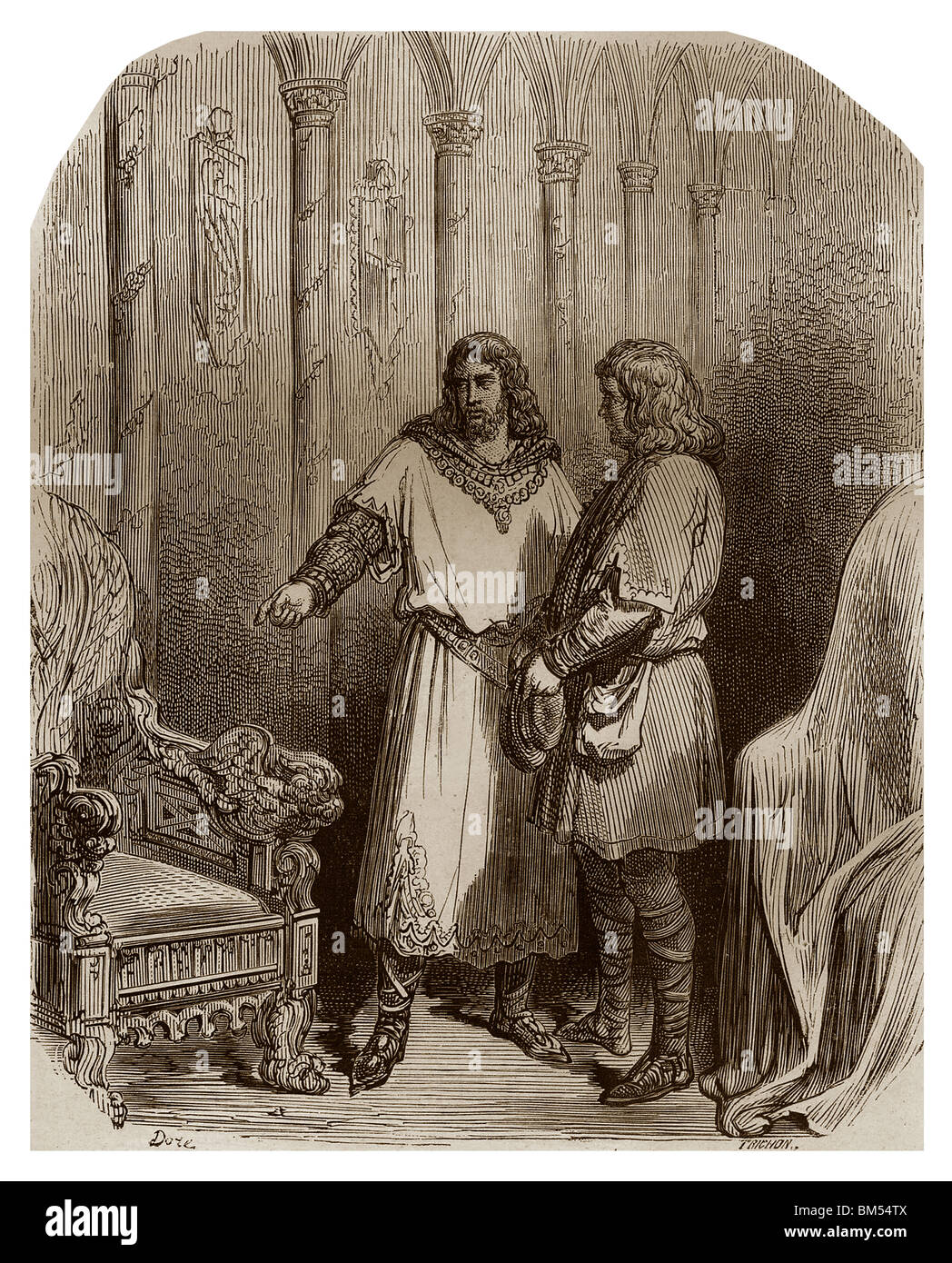Chlothar II and Saint Eligius, goldsmith who was distinguished by Chlothar II for which he made two wonderful thrones. Stock Photo