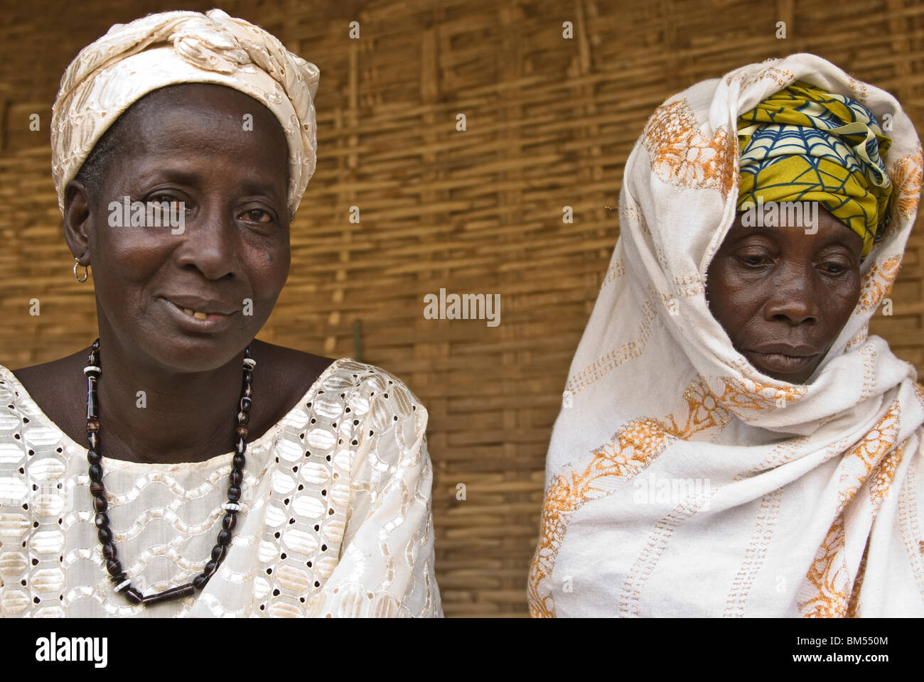 African Bassari women with headscarfs, Salemata village, Bassari country, Senegal, Africa. Stock Photo