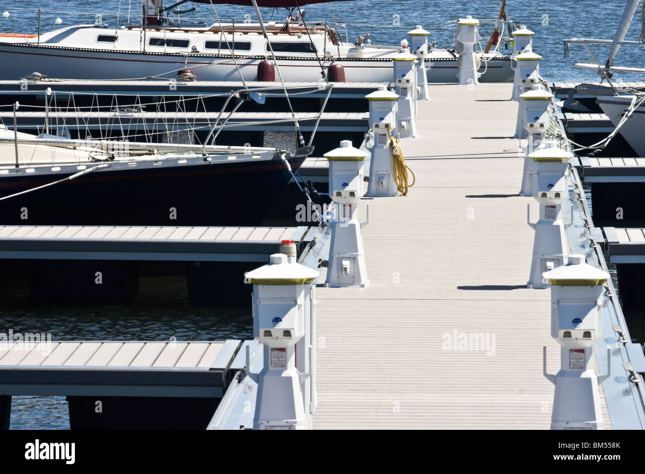 Sailboats Docked at the yacht club on Lake Ontario, Oswego NY Stock Photo