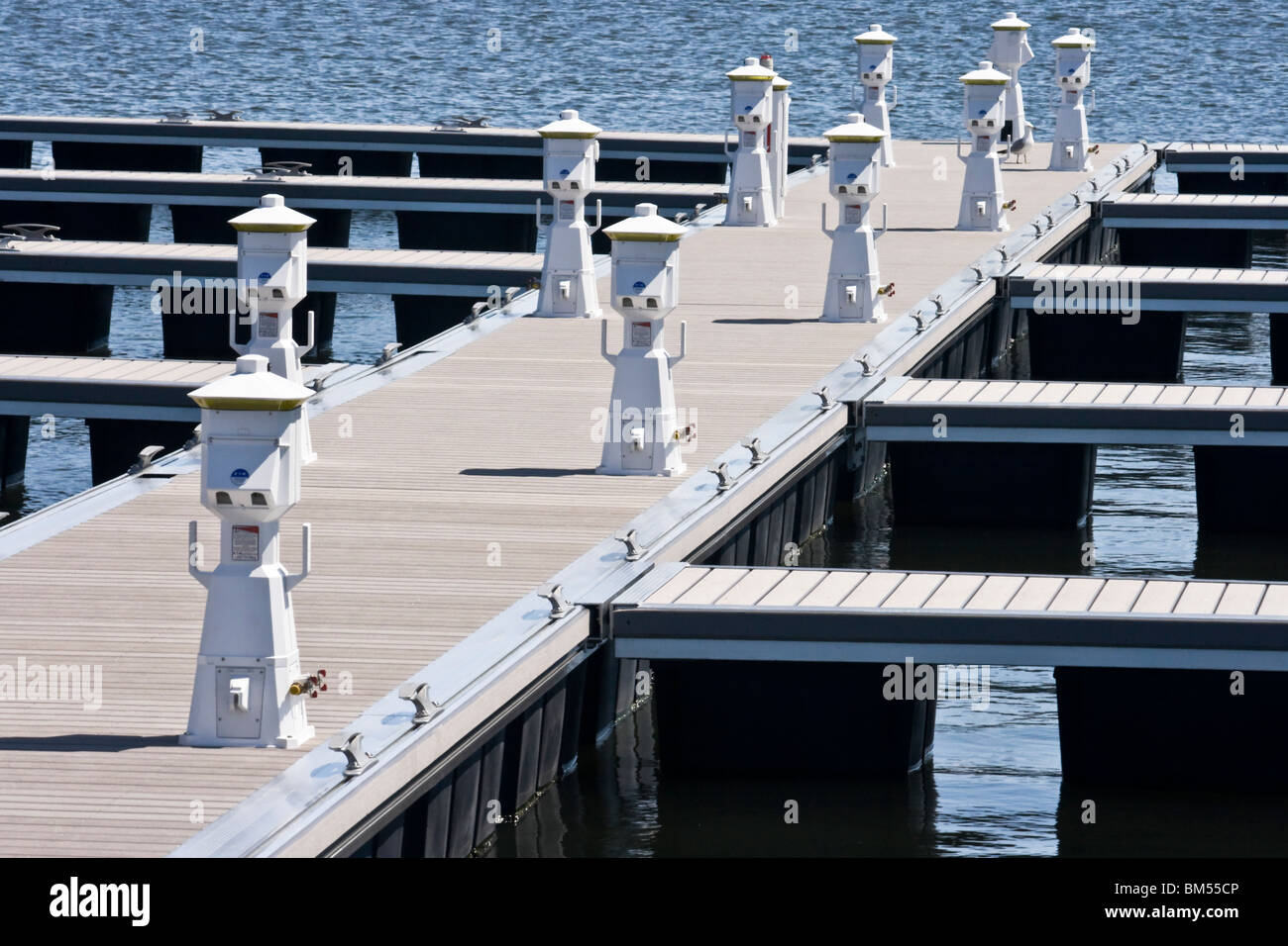 Empty Dock at the yacht club on Lake Ontario, Oswego NY Stock Photo